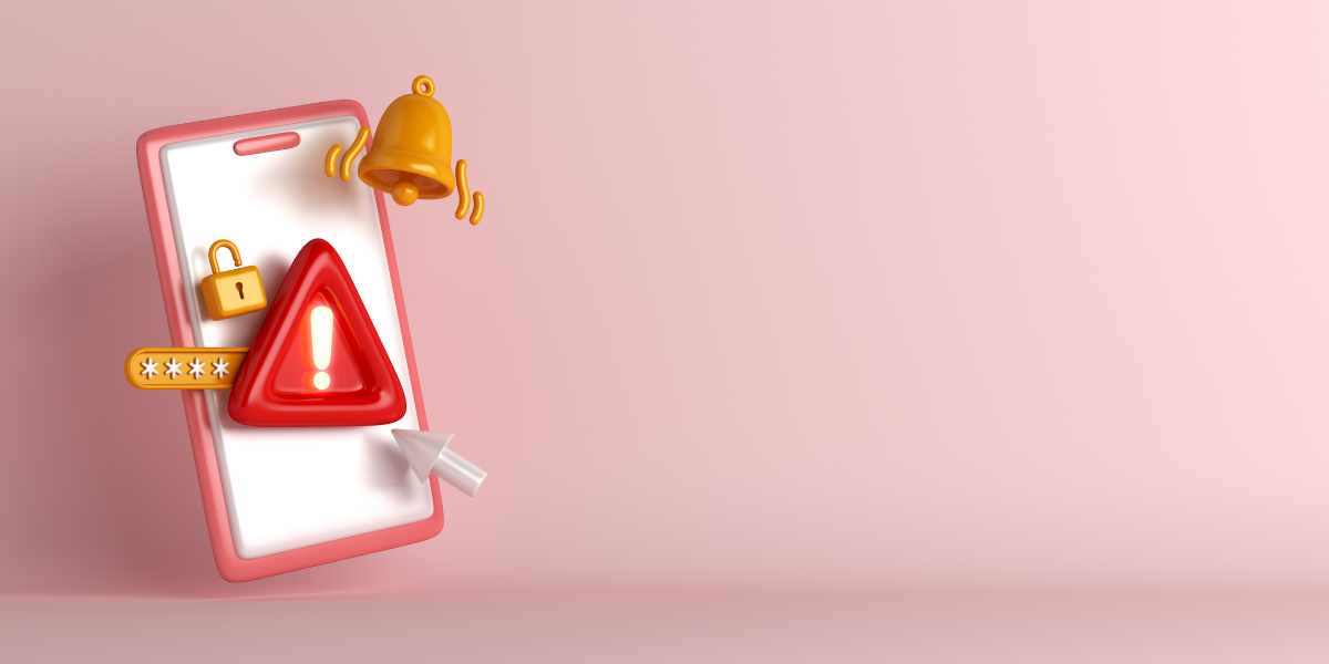 A composite image of a warning triangle, padlock, starred password and alert bell suggestive of scam calls and staying safe online.