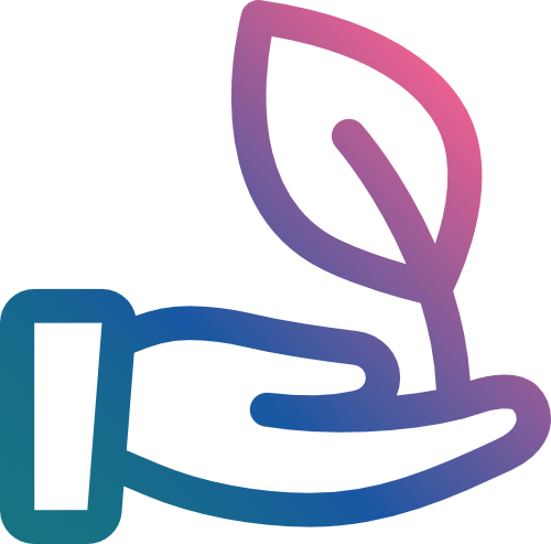 A graphic of a hand holding a plant shoot in the ISHA brand colours that represents sustainability.